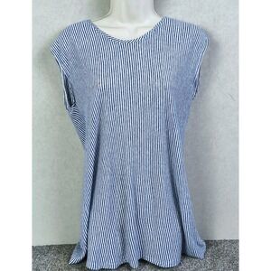 Tahari 100% Linen Blue White Stripe Tunic Top Womens Medium
